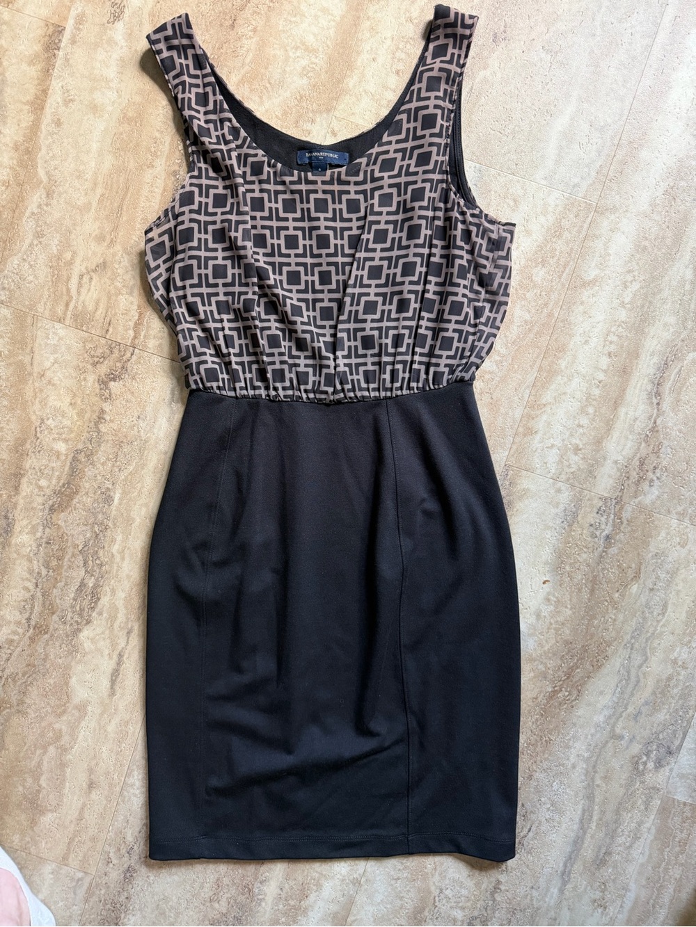 Banana Republic Black Dress with Taupe Geometric Bodice